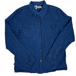 Social Collision Blue and Black Striped Long Sleeve Button-Up Shirt Mens Medium